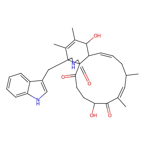 2D Structure of (7S,13E,16S,17E,20S)-7,20-Dihydroxy-10-(1H-indol-3-yl)-16,18-dimethyl[13]cytochalasa-5,13,17-triene-1,19,23-trione