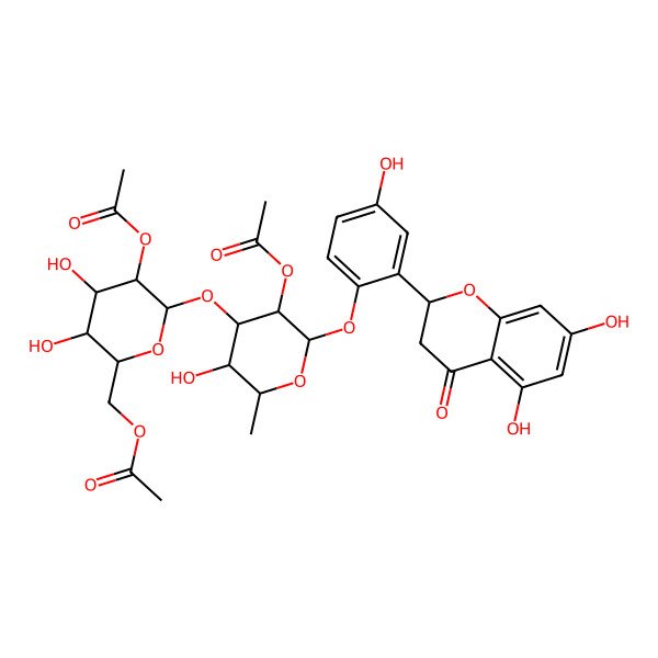 2D Structure of [5-Acetyloxy-6-[3-acetyloxy-2-[2-(5,7-dihydroxy-4-oxo-2,3-dihydrochromen-2-yl)-4-hydroxyphenoxy]-5-hydroxy-6-methyloxan-4-yl]oxy-3,4-dihydroxyoxan-2-yl]methyl acetate