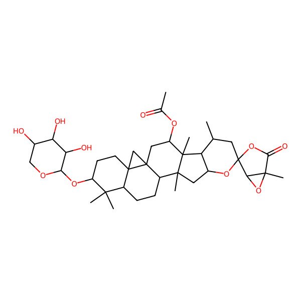 2D Structure of [(1S,1'R,3'R,4R,4'R,5R,5'R,6'R,10'S,12'S,13'S,16'R,18'S,21'R)-1,4',6',12',17',17'-hexamethyl-2-oxo-18'-[(2S,3R,4S,5R)-3,4,5-trihydroxyoxan-2-yl]oxyspiro[3,6-dioxabicyclo[3.1.0]hexane-4,8'-9-oxahexacyclo[11.9.0.01,21.04,12.05,10.016,21]docosane]-3'-yl] acetate