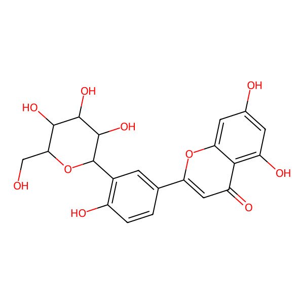 2D Structure of 5,7-dihydroxy-2-[4-hydroxy-3-[(2R,3R,4R,5S,6R)-3,4,5-trihydroxy-6-(hydroxymethyl)oxan-2-yl]phenyl]chromen-4-one