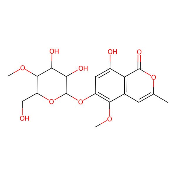 2D Structure of 6-[3,4-Dihydroxy-6-(hydroxymethyl)-5-methoxyoxan-2-yl]oxy-8-hydroxy-5-methoxy-3-methylisochromen-1-one