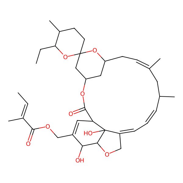 2D Structure of (6'-Ethyl-21,24-dihydroxy-5',11,13-trimethyl-2-oxospiro[3,7,19-trioxatetracyclo[15.6.1.14,8.020,24]pentacosa-10,14,16,22-tetraene-6,2'-oxane]-22-yl)methyl 2-methylbut-2-enoate
