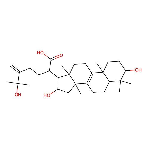 2D Structure of 2-[(3R,5R,10S,13R,14R,16R,17R)-3,16-dihydroxy-4,4,10,13,14-pentamethyl-2,3,5,6,7,11,12,15,16,17-decahydro-1H-cyclopenta[a]phenanthren-17-yl]-6-hydroxy-6-methyl-5-methylideneheptanoic acid