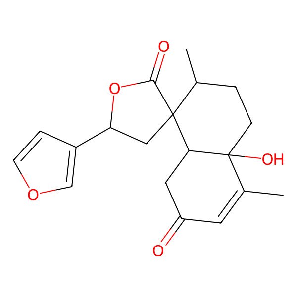 2D Structure of (1R,2R,4aR,5'R,8aR)-5'-(furan-3-yl)-4a-hydroxy-2,5-dimethyl-2,3,4,4a,8,8a-hexahydro-7H-spiro[naphthalene-1,3'-oxolane]-2',7-dione