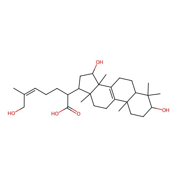 2D Structure of (Z,2R)-2-[(3S,5S,10S,13R,14R,15S,17R)-3,15-dihydroxy-4,4,10,13,14-pentamethyl-2,3,5,6,7,11,12,15,16,17-decahydro-1H-cyclopenta[a]phenanthren-17-yl]-7-hydroxy-6-methylhept-5-enoic acid