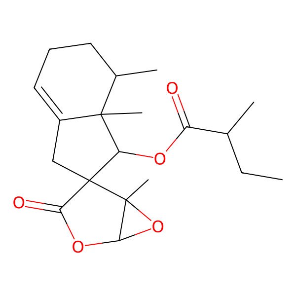 2D Structure of [(1S,1'S,4S,5R,7'S,7'aR)-5,7',7'a-trimethyl-3-oxospiro[2,6-dioxabicyclo[3.1.0]hexane-4,2'-3,5,6,7-tetrahydro-1H-indene]-1'-yl] (2R)-2-methylbutanoate