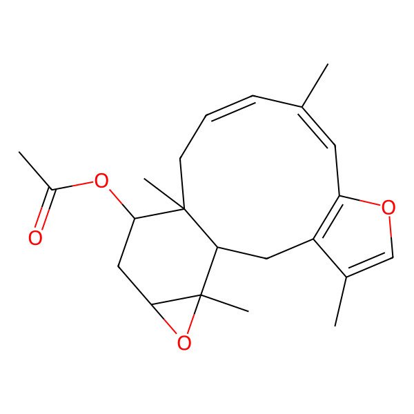 2D Structure of [(1R,8Z,10Z,13R,14S,16S,18R)-4,9,13,18-tetramethyl-6,17-dioxatetracyclo[11.5.0.03,7.016,18]octadeca-3(7),4,8,10-tetraen-14-yl] acetate