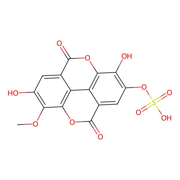 2D Structure of (7,13-Dihydroxy-14-methoxy-3,10-dioxo-2,9-dioxatetracyclo[6.6.2.04,16.011,15]hexadeca-1(15),4,6,8(16),11,13-hexaen-6-yl) hydrogen sulfate