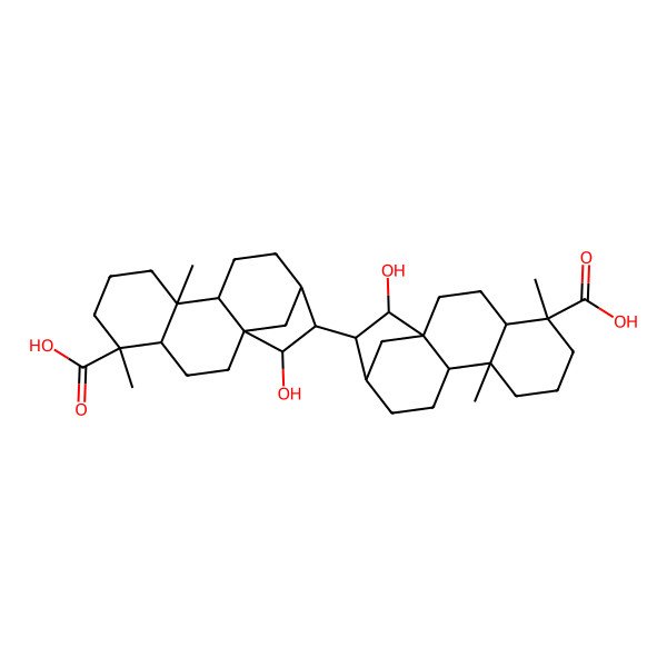 2D Structure of (1R,4S,5R,9R,10S,13R,14R,15R)-14-[(1R,4S,5S,9R,10S,13R,14R,15R)-5-carboxy-15-hydroxy-5,9-dimethyl-14-tetracyclo[11.2.1.01,10.04,9]hexadecanyl]-15-hydroxy-5,9-dimethyltetracyclo[11.2.1.01,10.04,9]hexadecane-5-carboxylic acid