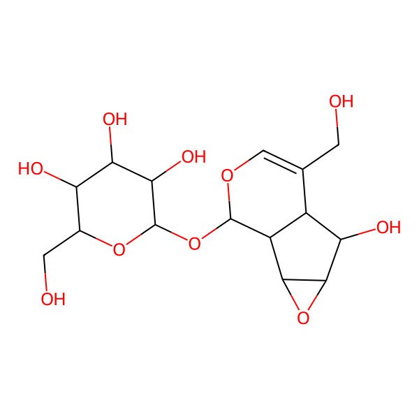 2D Structure of 2-[[5-Hydroxy-7-(hydroxymethyl)-3,9-dioxatricyclo[4.4.0.02,4]dec-7-en-10-yl]oxy]-6-(hydroxymethyl)oxane-3,4,5-triol