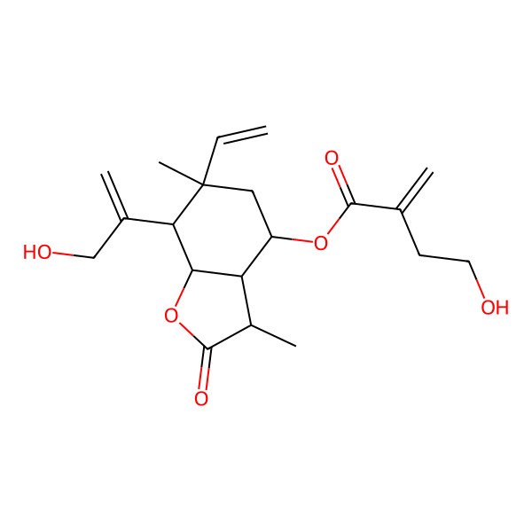 2D Structure of [6-Ethenyl-7-(3-hydroxyprop-1-en-2-yl)-3,6-dimethyl-2-oxo-3,3a,4,5,7,7a-hexahydro-1-benzofuran-4-yl] 4-hydroxy-2-methylidenebutanoate