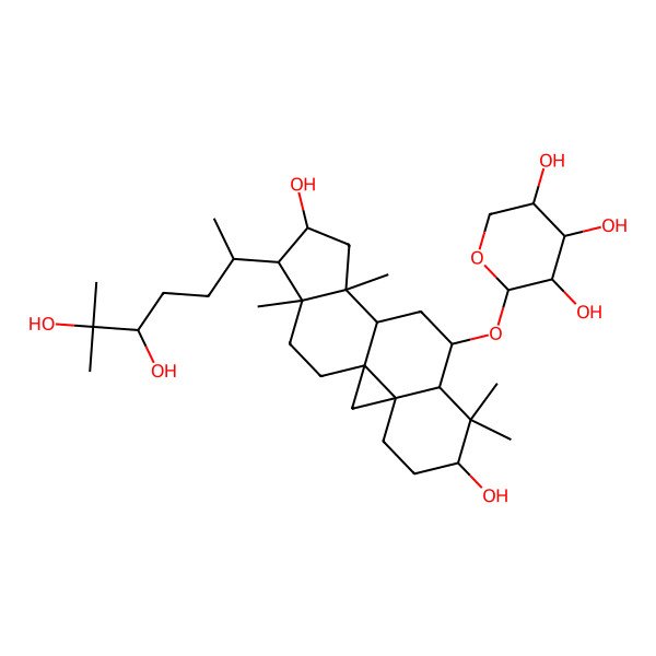 2D Structure of 2-[[15-(5,6-Dihydroxy-6-methylheptan-2-yl)-6,14-dihydroxy-7,7,12,16-tetramethyl-9-pentacyclo[9.7.0.01,3.03,8.012,16]octadecanyl]oxy]oxane-3,4,5-triol