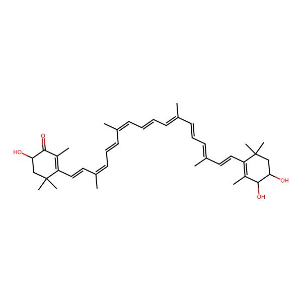 2D Structure of (6S)-3-[(1E,3E,5E,7E,9E,11E,13E,15E,17E)-18-[(3R,4R)-3,4-dihydroxy-2,6,6-trimethylcyclohexen-1-yl]-3,7,12,16-tetramethyloctadeca-1,3,5,7,9,11,13,15,17-nonaenyl]-6-hydroxy-2,4,4-trimethylcyclohex-2-en-1-one
