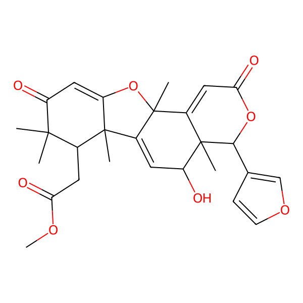 2D Structure of methyl 2-[4-(furan-3-yl)-5-hydroxy-4a,6b,8,8,11a-pentamethyl-2,9-dioxo-5,7-dihydro-4H-[1]benzofuro[2,3-f]isochromen-7-yl]acetate