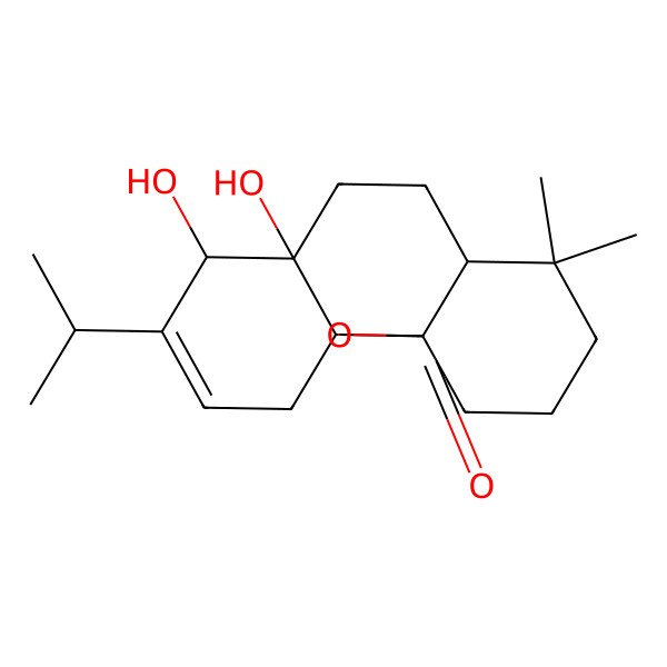 2D Structure of (1R,4R,9S,12S,13S)-12,13-dihydroxy-8,8-dimethyl-14-propan-2-yl-2-oxatetracyclo[10.4.0.01,4.04,9]hexadec-14-en-3-one