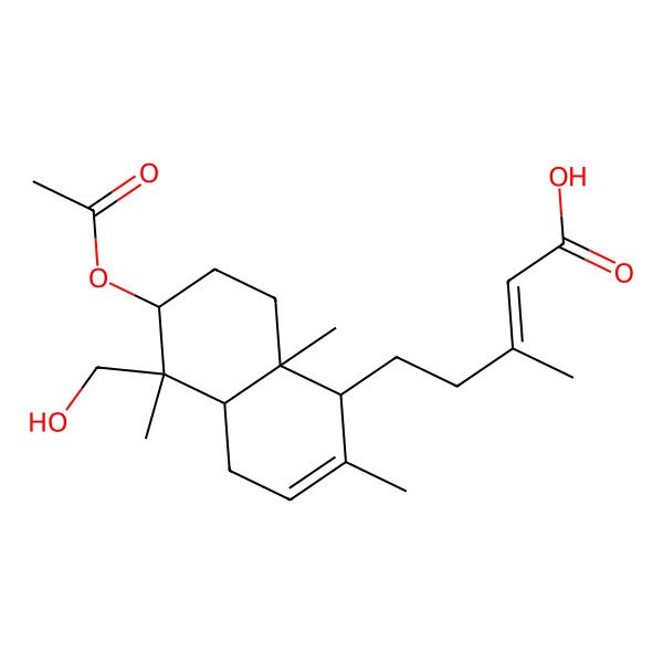 2D Structure of (E)-5-[(1R,4aS,5R,6S,8aS)-6-acetyloxy-5-(hydroxymethyl)-2,5,8a-trimethyl-1,4,4a,6,7,8-hexahydronaphthalen-1-yl]-3-methylpent-2-enoic acid
