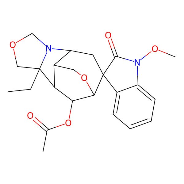 2D Structure of (2-Ethyl-1'-methoxy-2'-oxospiro[4,11-dioxa-6-azatetracyclo[8.3.1.02,6.07,13]tetradecane-9,3'-indole]-14-yl) acetate