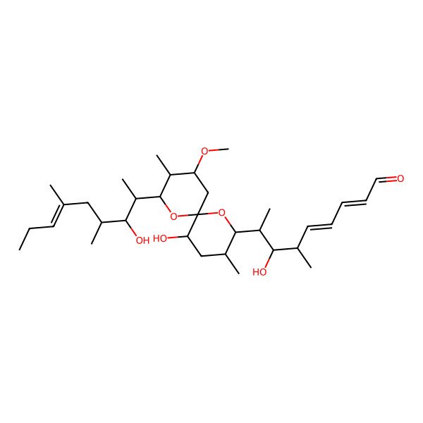 2D Structure of 7-Hydroxy-8-[11-hydroxy-2-(3-hydroxy-4,6-dimethylnon-6-en-2-yl)-4-methoxy-3,9-dimethyl-1,7-dioxaspiro[5.5]undecan-8-yl]-6-methylnona-2,4-dienal