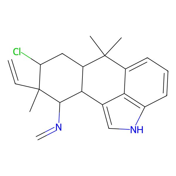 2D Structure of N-[(2R,3R,4R,5R,7S)-5-chloro-4-ethenyl-4,8,8-trimethyl-14-azatetracyclo[7.6.1.02,7.013,16]hexadeca-1(15),9(16),10,12-tetraen-3-yl]methanimine