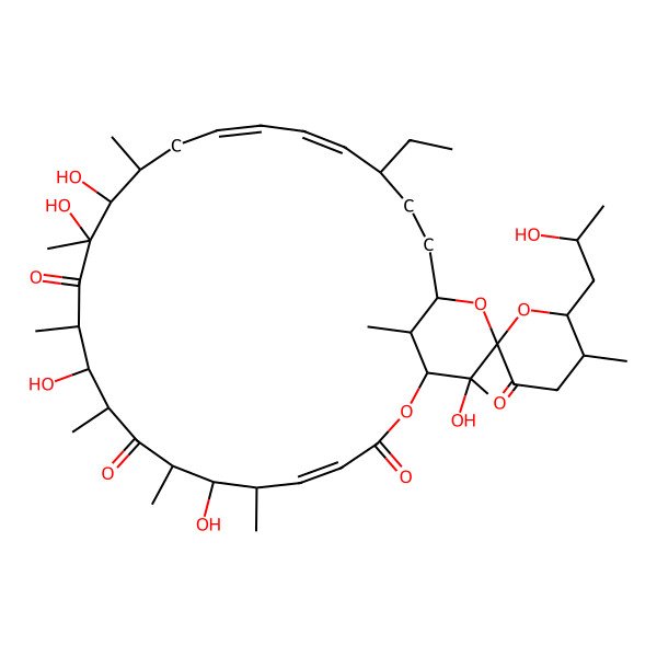 2D Structure of 22-Ethyl-7,11,14,15,28-pentahydroxy-6'-(2-hydroxypropyl)-5',6,8,10,12,14,16,28,29-nonamethylspiro[2,26-dioxabicyclo[23.3.1]nonacosa-4,18,20-triene-27,2'-oxane]-3,3',9,13-tetrone