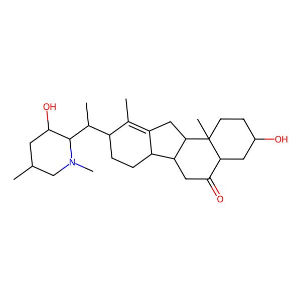 2D Structure of (3S,4aS,6aR,6bS,9S,11aS,11bR)-3-hydroxy-9-[(1R)-1-[(2R,3R,5R)-3-hydroxy-1,5-dimethylpiperidin-2-yl]ethyl]-10,11b-dimethyl-2,3,4,4a,6,6a,6b,7,8,9,11,11a-dodecahydro-1H-benzo[a]fluoren-5-one