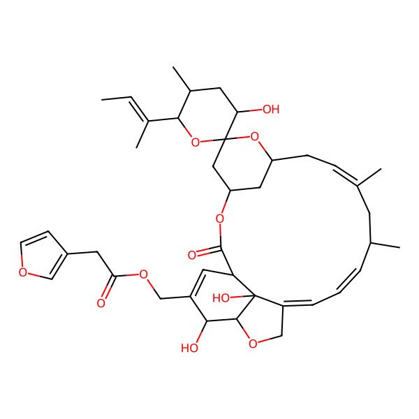 2D Structure of (6'-But-2-en-2-yl-3',21,24-trihydroxy-5',11,13-trimethyl-2-oxospiro[3,7,19-trioxatetracyclo[15.6.1.14,8.020,24]pentacosa-10,14,16,22-tetraene-6,2'-oxane]-22-yl)methyl 2-(furan-3-yl)acetate