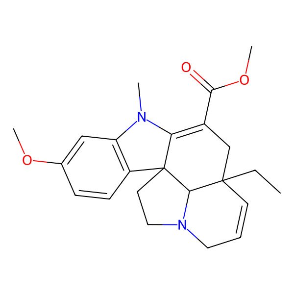 2D Structure of Methyl 12-ethyl-5-methoxy-8-methyl-8,16-diazapentacyclo[10.6.1.01,9.02,7.016,19]nonadeca-2(7),3,5,9,13-pentaene-10-carboxylate