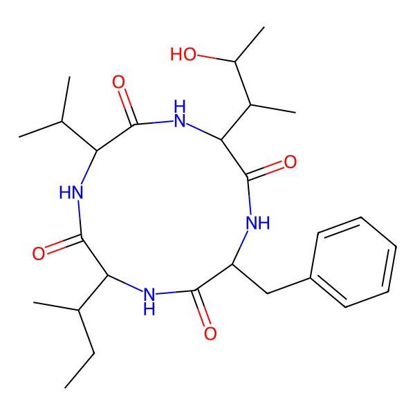 2D Structure of (3S,6S,9S,12S)-3-benzyl-12-sec-butyl-6-((2S,3R)-3-hydroxybutan-2-yl)-9-isopropyl-1,4,7,10-tetraazacyclododecane-2,5,8,11-tetraone