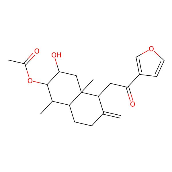 2D Structure of [5-[2-(Furan-3-yl)-2-oxoethyl]-3-hydroxy-1,4a-dimethyl-6-methylidene-1,2,3,4,5,7,8,8a-octahydronaphthalen-2-yl] acetate