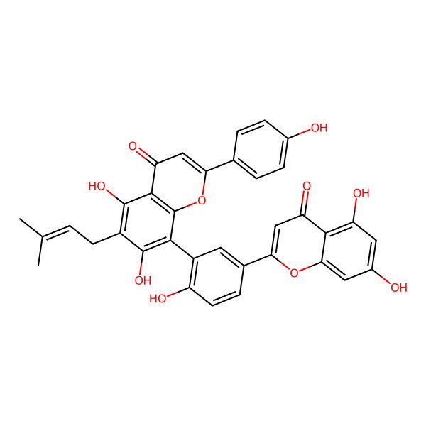 2D Structure of Biflavonoid-flavone base + 3O and flavone base + 3O + 1Prenyl 2D Structure of Biflavonoid-flavone base + 3O and flavone base + 3O + 1Prenyl