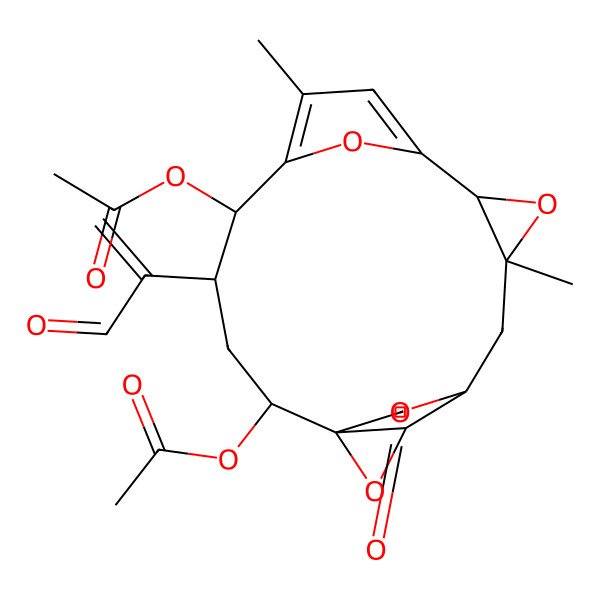 2D Structure of 7,12-Dimethyl-17-oxo-4-(3-oxoprop-1-en-2-yl)-11,16,18,19-tetraoxapentacyclo[12.2.2.1~6,9~.0~1,15~.0~10,12~]nonadeca-6,8-diene-2,5-diyl diacetate
