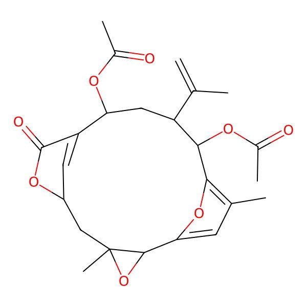 2D Structure of [(2R,4R,6R,10S,12R,13R)-13-acetyloxy-4,15-dimethyl-8-oxo-12-prop-1-en-2-yl-3,7,17-trioxatetracyclo[12.2.1.16,9.02,4]octadeca-1(16),9(18),14-trien-10-yl] acetate