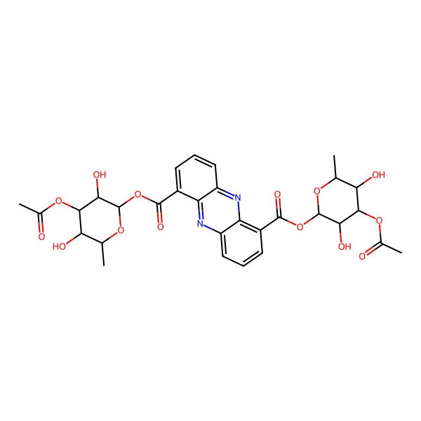 2D Structure of Bis(4-acetyloxy-3,5-dihydroxy-6-methyloxan-2-yl) phenazine-1,6-dicarboxylate