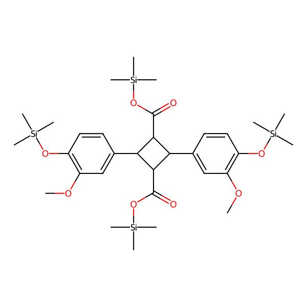 2D Structure of Bis(trimethylsilyl) 2,4-bis(3-methoxy-4-trimethylsilyloxyphenyl)cyclobutane-1,3-dicarboxylate 2D Structure of Bis(trimethylsilyl) 2,4-bis(3-methoxy-4-trimethylsilyloxyphenyl)cyclobutane-1,3-dicarboxylate