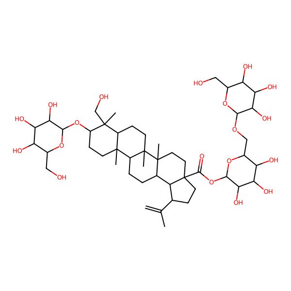 2D Structure of [(2S,3R,4S,5S,6R)-3,4,5-trihydroxy-6-[[(2R,3R,4S,5S,6R)-3,4,5-trihydroxy-6-(hydroxymethyl)oxan-2-yl]oxymethyl]oxan-2-yl] (1R,3aS,5aR,5bR,7aR,8R,11aR,11bR,13aR,13bR)-8-(hydroxymethyl)-5a,5b,8,11a-tetramethyl-1-prop-1-en-2-yl-9-[(2R,3R,4S,5S,6R)-3,4,5-trihydroxy-6-(hydroxymethyl)oxan-2-yl]oxy-1,2,3,4,5,6,7,7a,9,10,11,11b,12,13,13a,13b-hexadecahydrocyclopenta[a]chrysene-3a-carboxylate