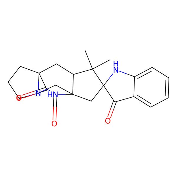 2D Structure of Spiro[5H,6H-5a,9a-(iminomethano)-1H-cyclopent[f]indolizine-7(8H),2'-[2H]indole]-3',5,10(1'H)-trione, 2,3,8a,9-tetrahydro-8,8-dimethyl-