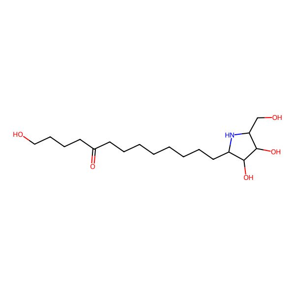 2D Structure of 13-((2R,3R,4R,5R)-3,4-Dihydroxy-5-(hydroxymethyl)-2-pyrrolidinyl)-1-hydroxy-5-tridecanone