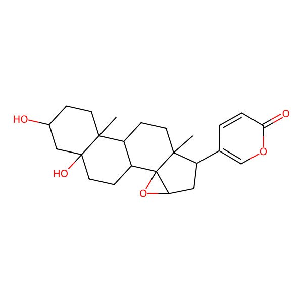 2D Structure of Bufa-20,22-dienolide, 14,15-epoxy-3,5-dihydroxy-, (3beta,5beta,15beta)-