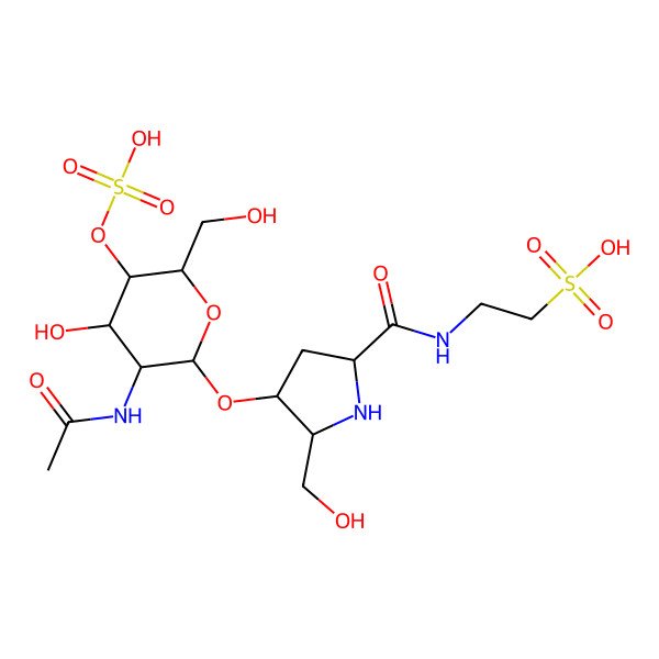 2D Structure of 4-O-(4-O-Sulfonyl-N-acetylglucosamininyl)-5-methylhydroxy-L-proline-taurine