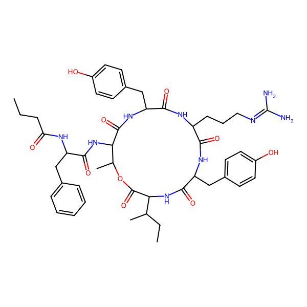 2D Structure of butanoyl-D-Phe-D-Thr(1)-D-Tyr-D-Arg-D-Tyr-aIle-(1)