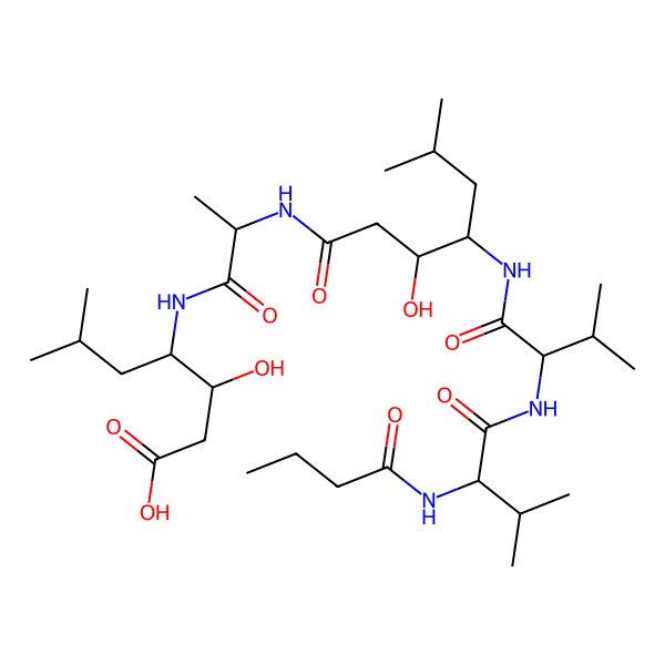 2D Structure of butanoyl-Val-D-Val-Sta(3R,4R)-D-Ala-Sta(3R,4R)-OH