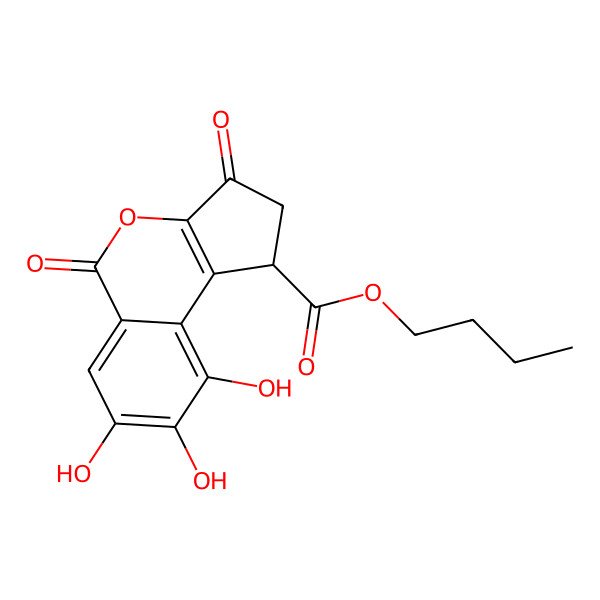 2D Structure of butyl (1S)-7,8,9-trihydroxy-3,5-dioxo-1,2-dihydrocyclopenta[c]isochromene-1-carboxylate