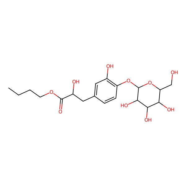 2D Structure of Butyl 2-hydroxy-3-[3-hydroxy-4-[3,4,5-trihydroxy-6-(hydroxymethyl)oxan-2-yl]oxyphenyl]propanoate
