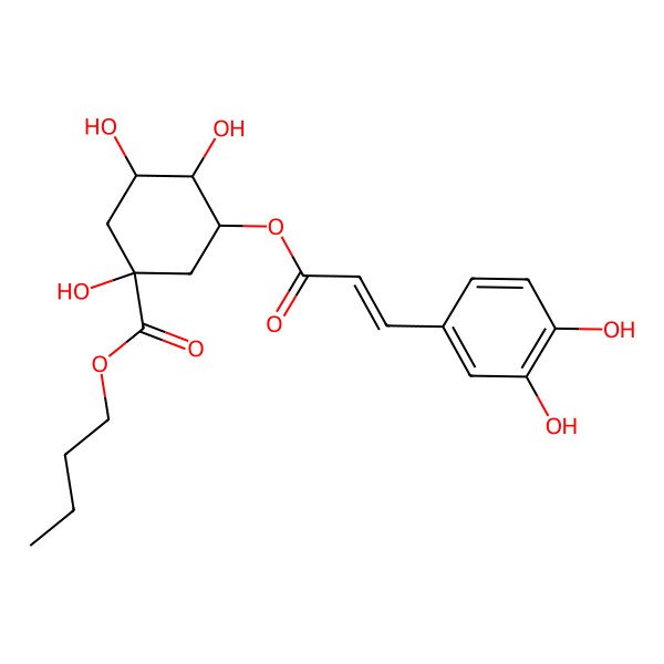 2D Structure of Butyl 3-[3-(3,4-dihydroxyphenyl)prop-2-enoyloxy]-1,4,5-trihydroxycyclohexane-1-carboxylate