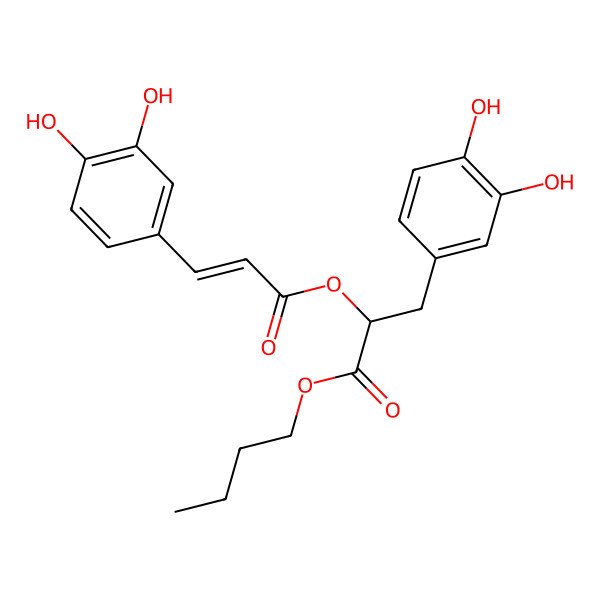 2D Structure of Butyl 3-(3,4-dihydroxyphenyl)-2-[3-(3,4-dihydroxyphenyl)prop-2-enoyloxy]propanoate