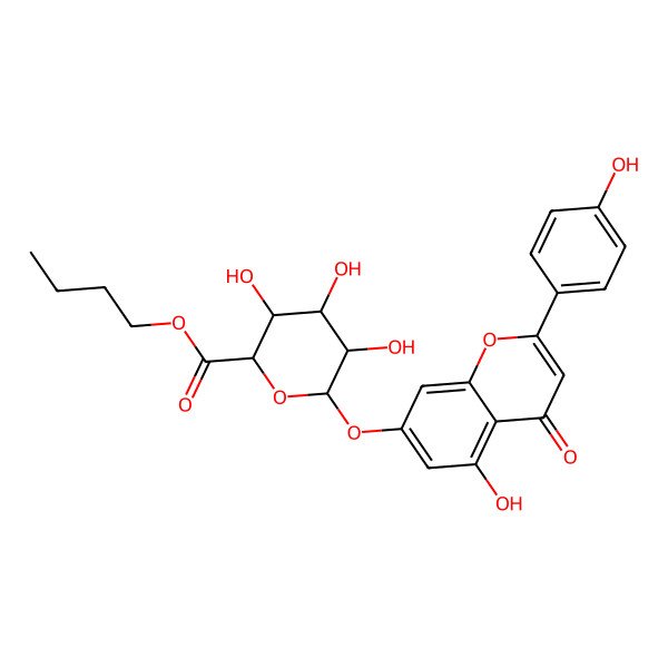 2D Structure of Butyl 3,4,5-trihydroxy-6-[5-hydroxy-2-(4-hydroxyphenyl)-4-oxochromen-7-yl]oxyoxane-2-carboxylate