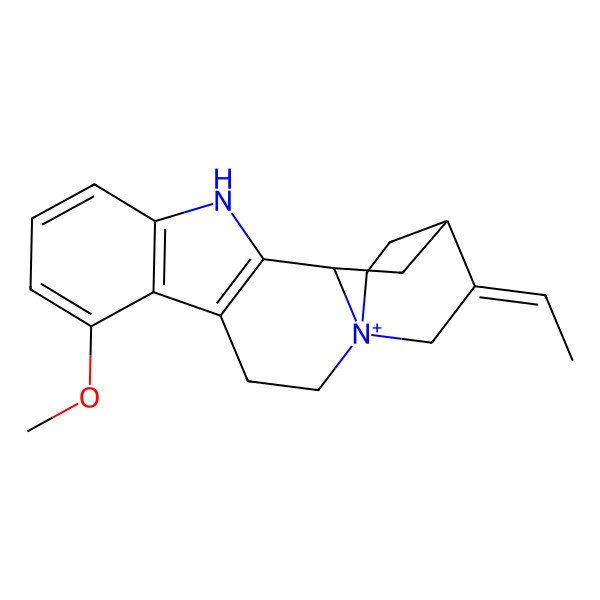 2D Structure of (13S,15S,16Z)-16-ethylidene-6-methoxy-11-aza-1-azoniapentacyclo[13.2.2.01,13.04,12.05,10]nonadeca-4(12),5(10),6,8-tetraene