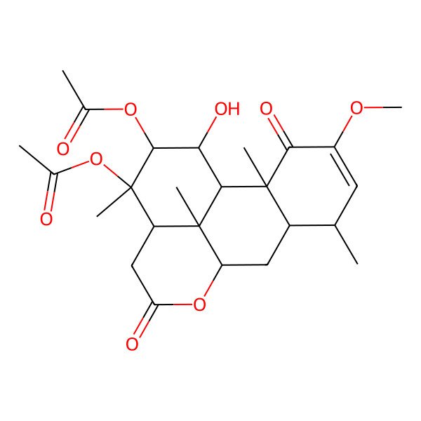 2D Structure of (14-Acetyloxy-16-hydroxy-4-methoxy-2,6,14,17-tetramethyl-3,11-dioxo-10-oxatetracyclo[7.7.1.02,7.013,17]heptadec-4-en-15-yl) acetate
