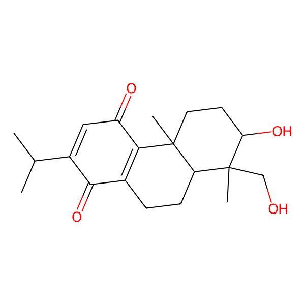 2D Structure of 7-Hydroxy-8-(hydroxymethyl)-4b,8-dimethyl-2-propan-2-yl-5,6,7,8a,9,10-hexahydrophenanthrene-1,4-dione 2D Structure of 7-Hydroxy-8-(hydroxymethyl)-4b,8-dimethyl-2-propan-2-yl-5,6,7,8a,9,10-hexahydrophenanthrene-1,4-dione