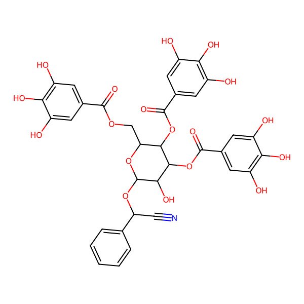 2D Structure of [6-[Cyano(phenyl)methoxy]-5-hydroxy-3,4-bis[(3,4,5-trihydroxybenzoyl)oxy]oxan-2-yl]methyl 3,4,5-trihydroxybenzoate